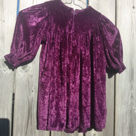 Vintage Baby Girls Dress Purple Crushed Velour Lace Applique - Picture 13 of 16